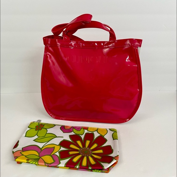 Clinique Small Pink Clear Tote Bag & Small Floral Zipper Pouch Bundle - Picture 2 of 16